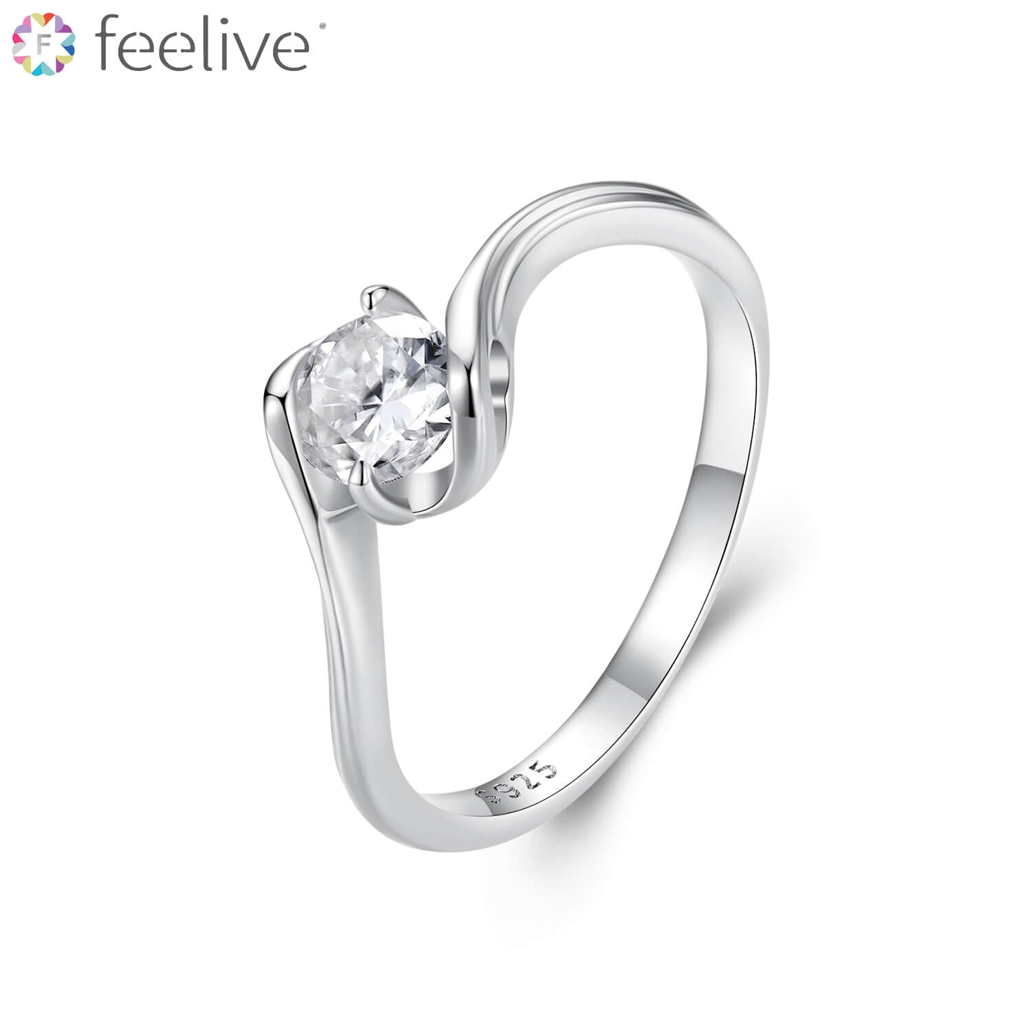 Solitaire Round Gem Moissanite Twisted Ring in Sterling Silver - Feelive