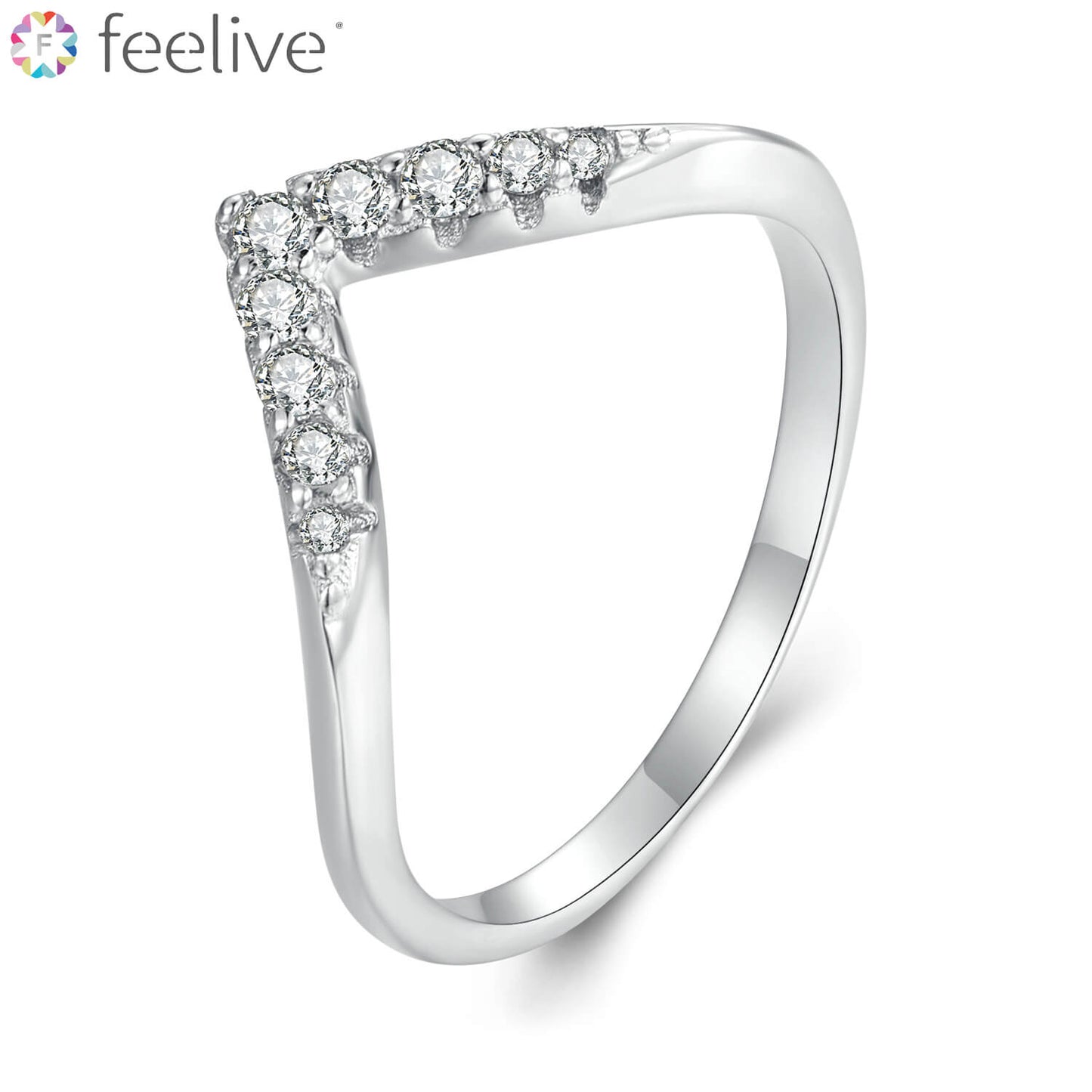 Classic V Shaped Moissanite Engagement Ring in Sterling Silver - Feelive