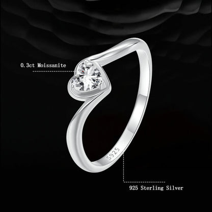 Twisted Arm Bezel Setting Heart Moissanite Ring in Sterling Silver 