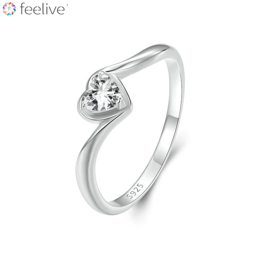 Twisted Arm Bezel Setting Heart Moissanite Ring in Sterling Silver - Feelive