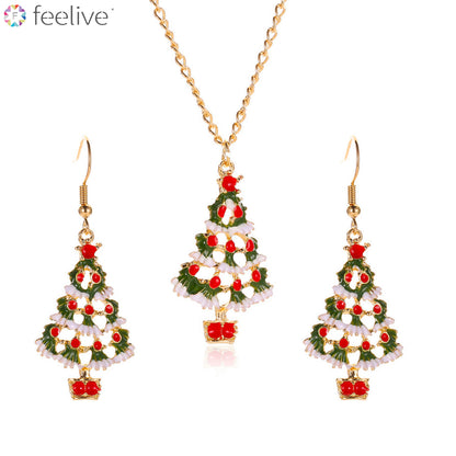 FEELIVE Vintage Style Enamel Christmas Tree Jewelry Set