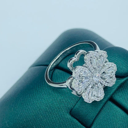 FEELIVE Creative Rotating Lucky Four-leaf Clover Zircon Ring