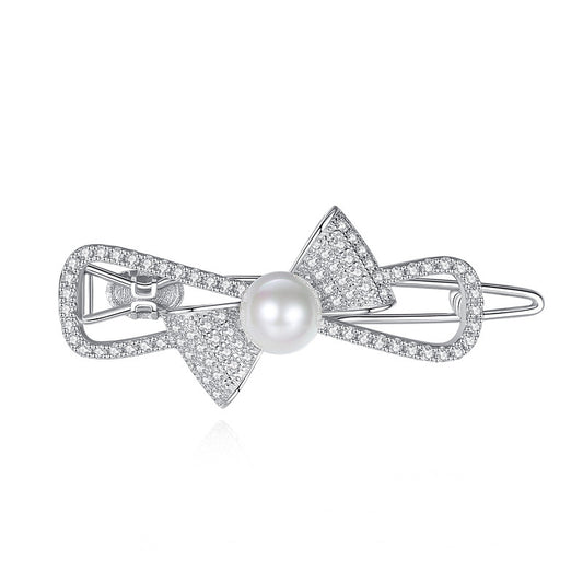 Feelive Chic Style Bow-knot Pearl Zircon Hair Barrette