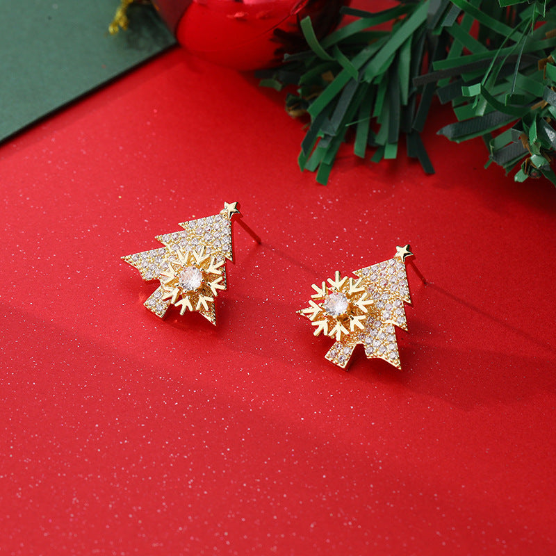 FEELIVE Creative Spinning Snowflake Christmas Tree Earrings