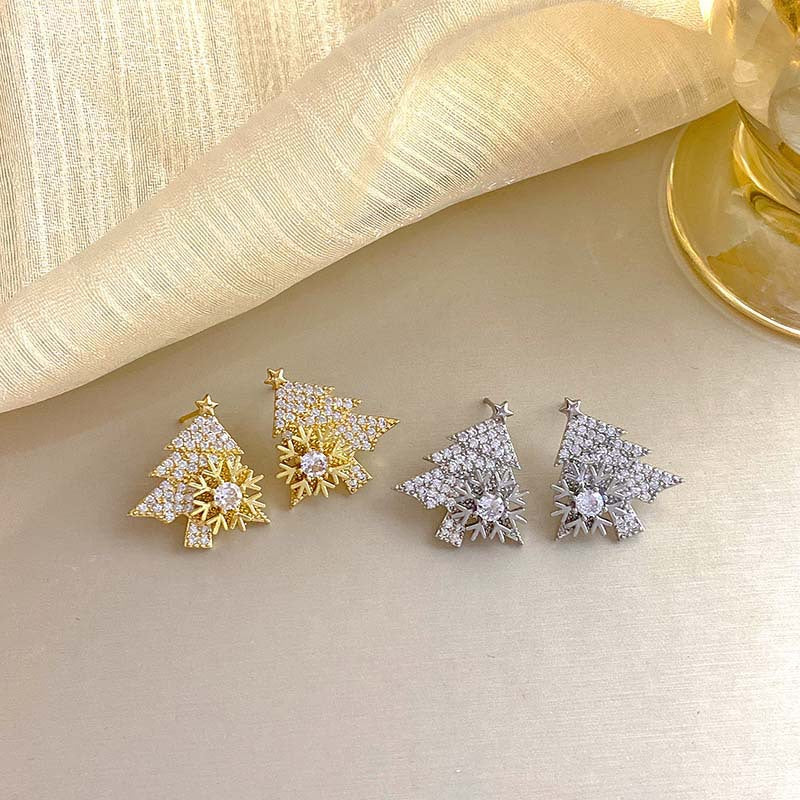 FEELIVE Creative Spinning Snowflake Christmas Tree Earrings