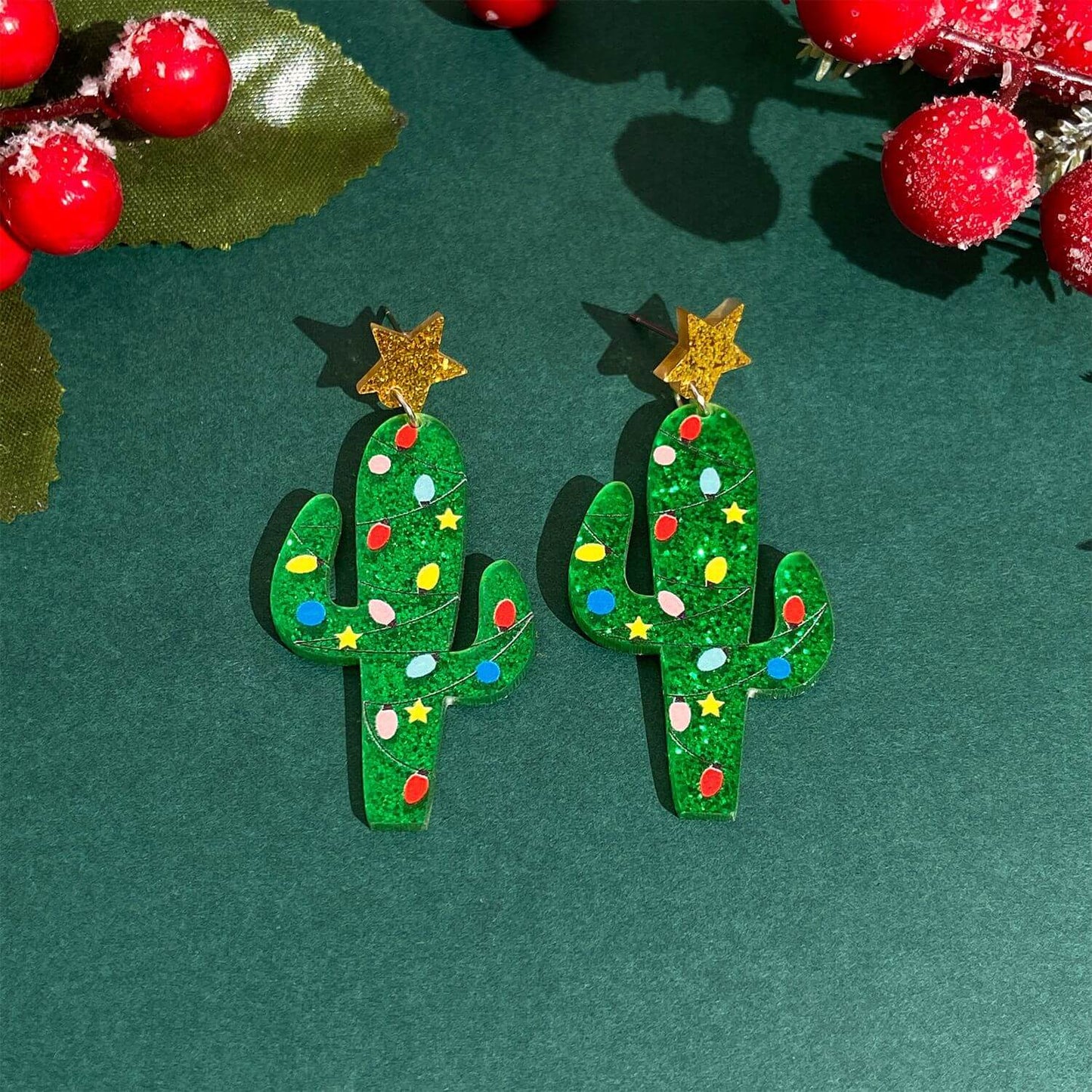 Oversized Christmas Tree Alpaca Cactus Acrylic Earrings