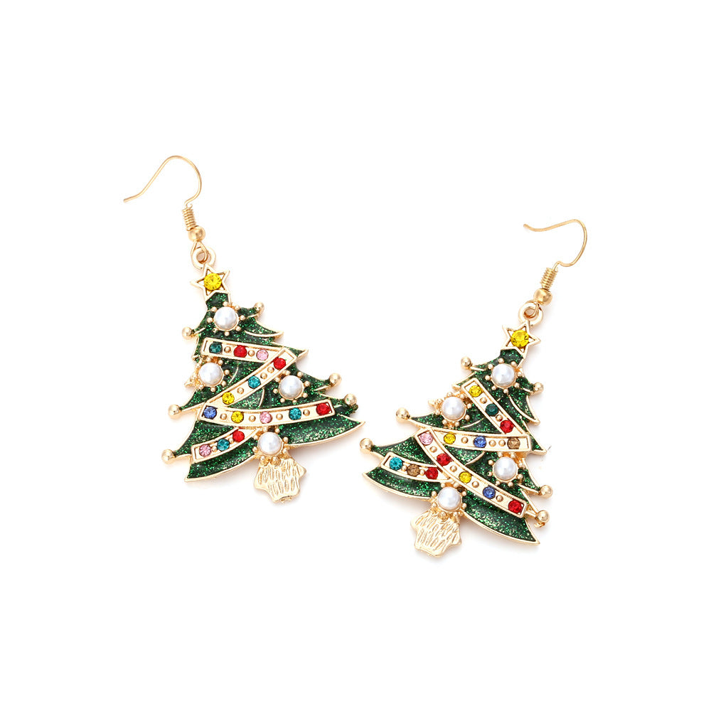 Vintage Christmas Tree Gems Alloy Drop Earrings