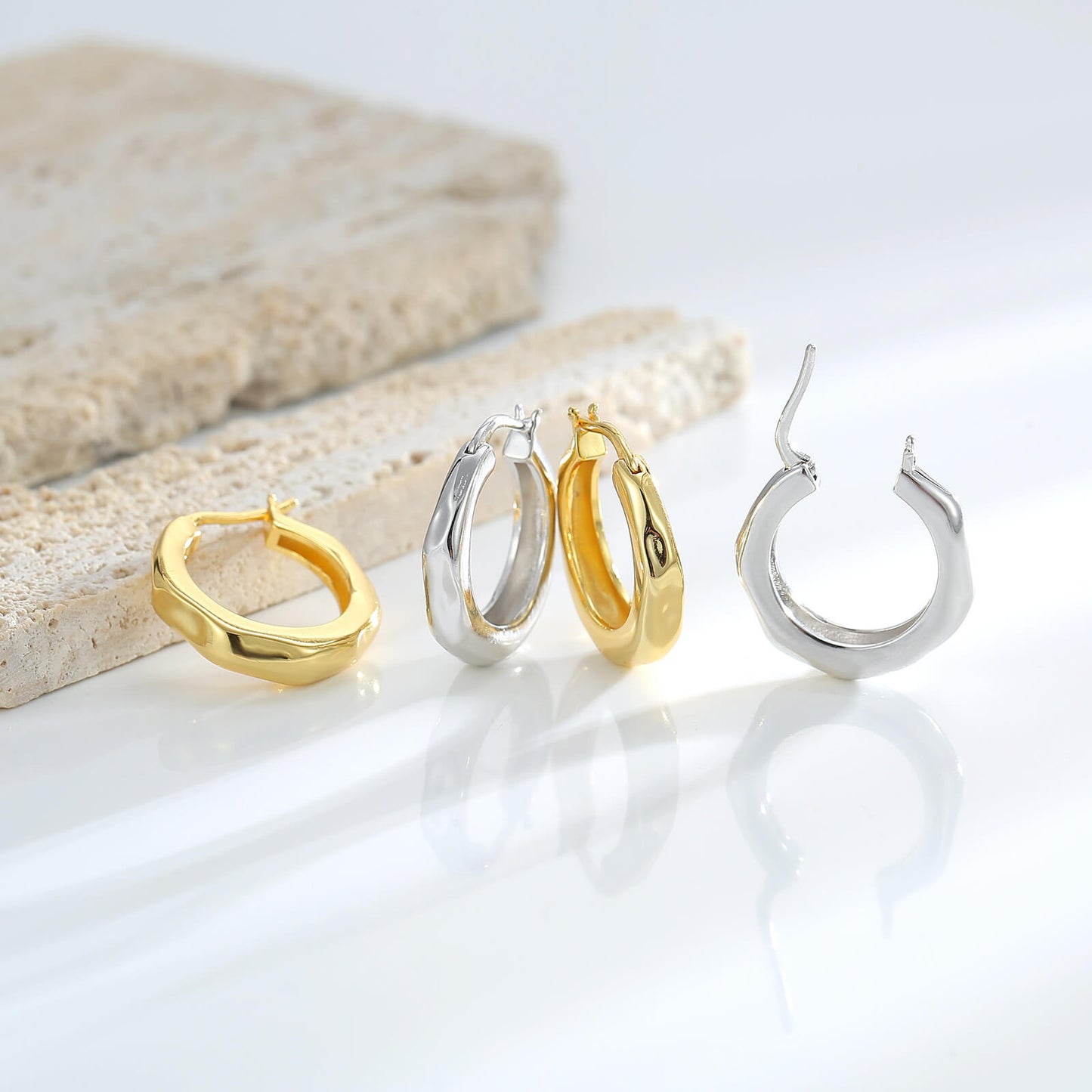 Minimalist Style French Style 14K Gold Hoop Earrings Set 6 Pairs [Buy More Save More]