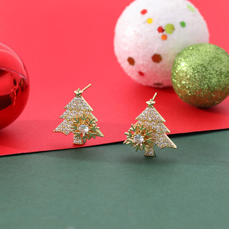 FEELIVE Creative Spinning Snowflake Christmas Tree Earrings