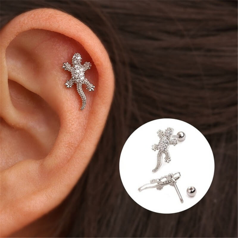 FEELIVE Gecko Pinna Stud Earrings with Helix Ball-shaped Back