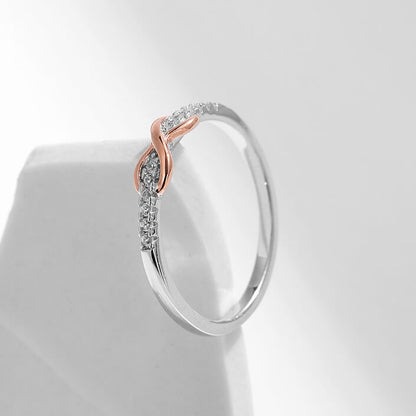 Rose Gold Mobius Strip Zircon Ring in Sterling Silver side