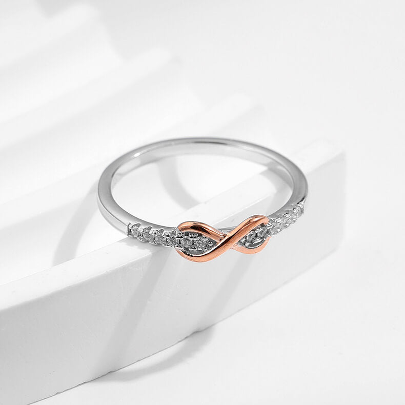 Rose Gold Mobius Strip Zircon Ring in Sterling Silver front