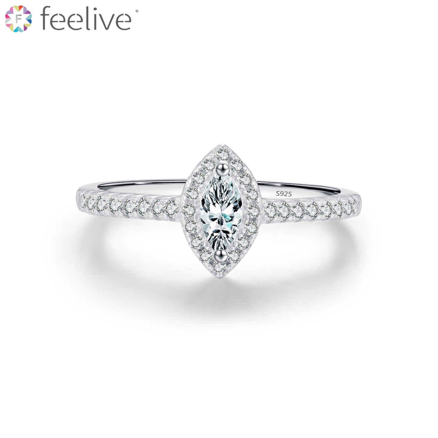 Small Marquise Cut Zircon Silver Halo Ring