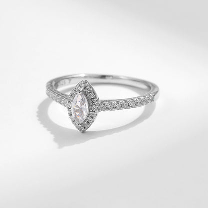 Small Marquise Cut Zircon Silver Halo Ring