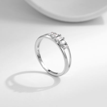 Double Lines Different Cut Shape Zircon Silver Ring