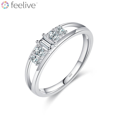 Double Lines Different Cut Shape Zircon Silver Ring