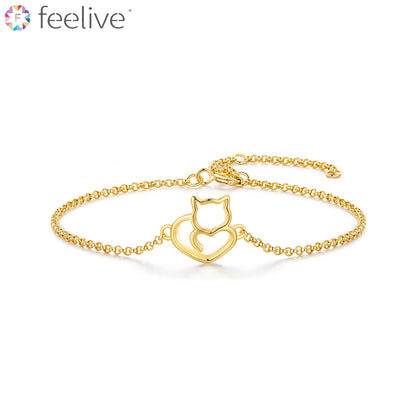 Love Cat Bracelet in Gold Plated Sterling Silver - Feelive