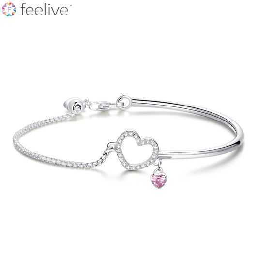 Love Yourself Zircon Asymmetrical Chain Bracelet in Sterling Silver - Feelive