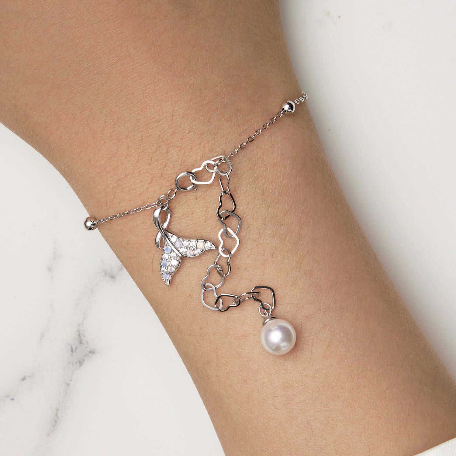 Fantasy Mermaid Tail Pearl Gems Bracelet in Sterling Silver model