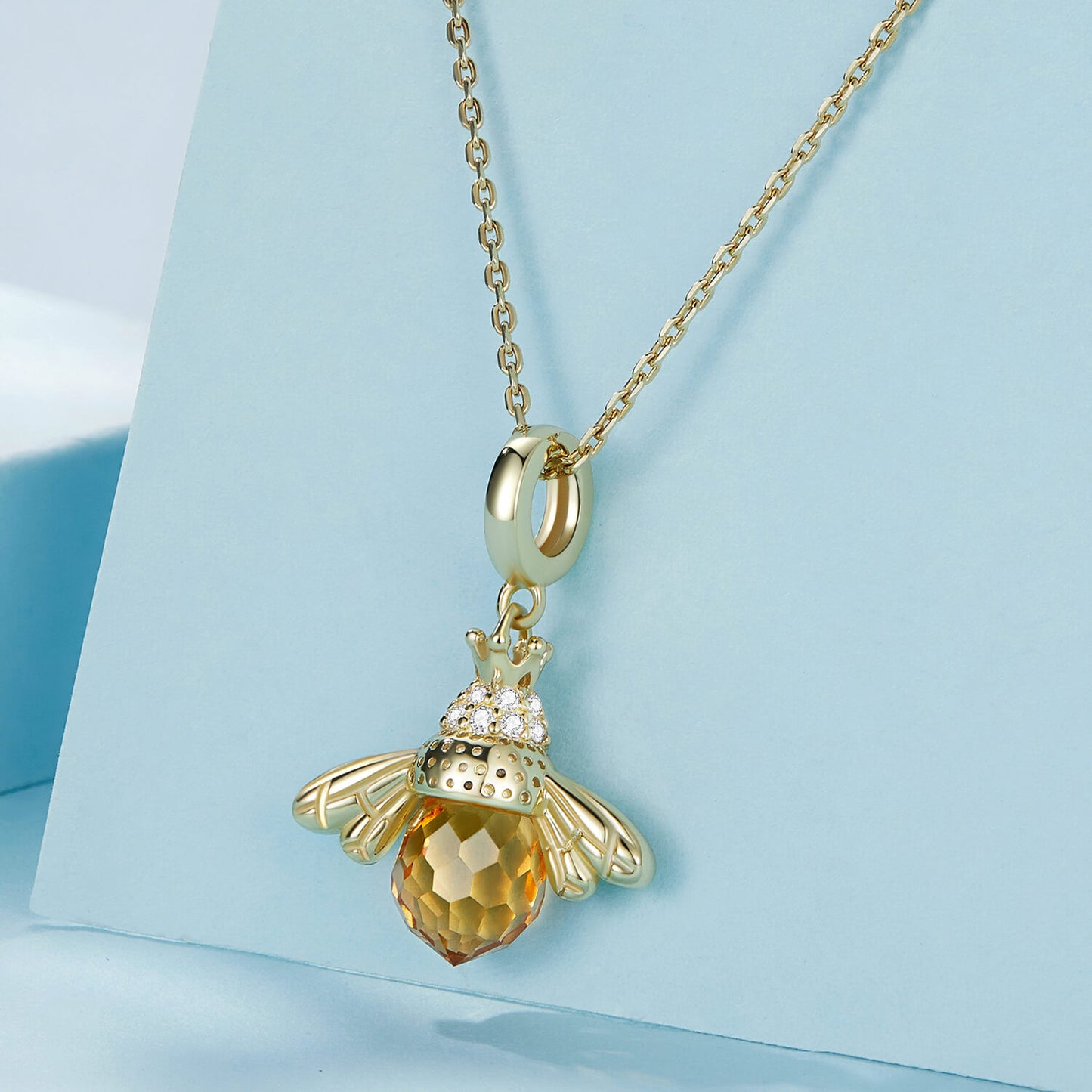 Queen Bee Synthetic Crystal Charm in Sterling Silver necklace pendant