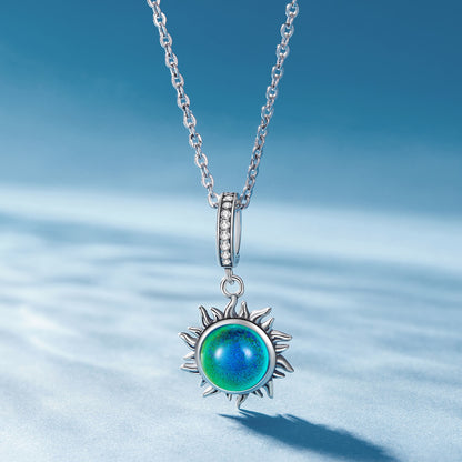 Body Temperature Sensitive Color Changing Mood Stone Charm in Sterling Silver sun pendant