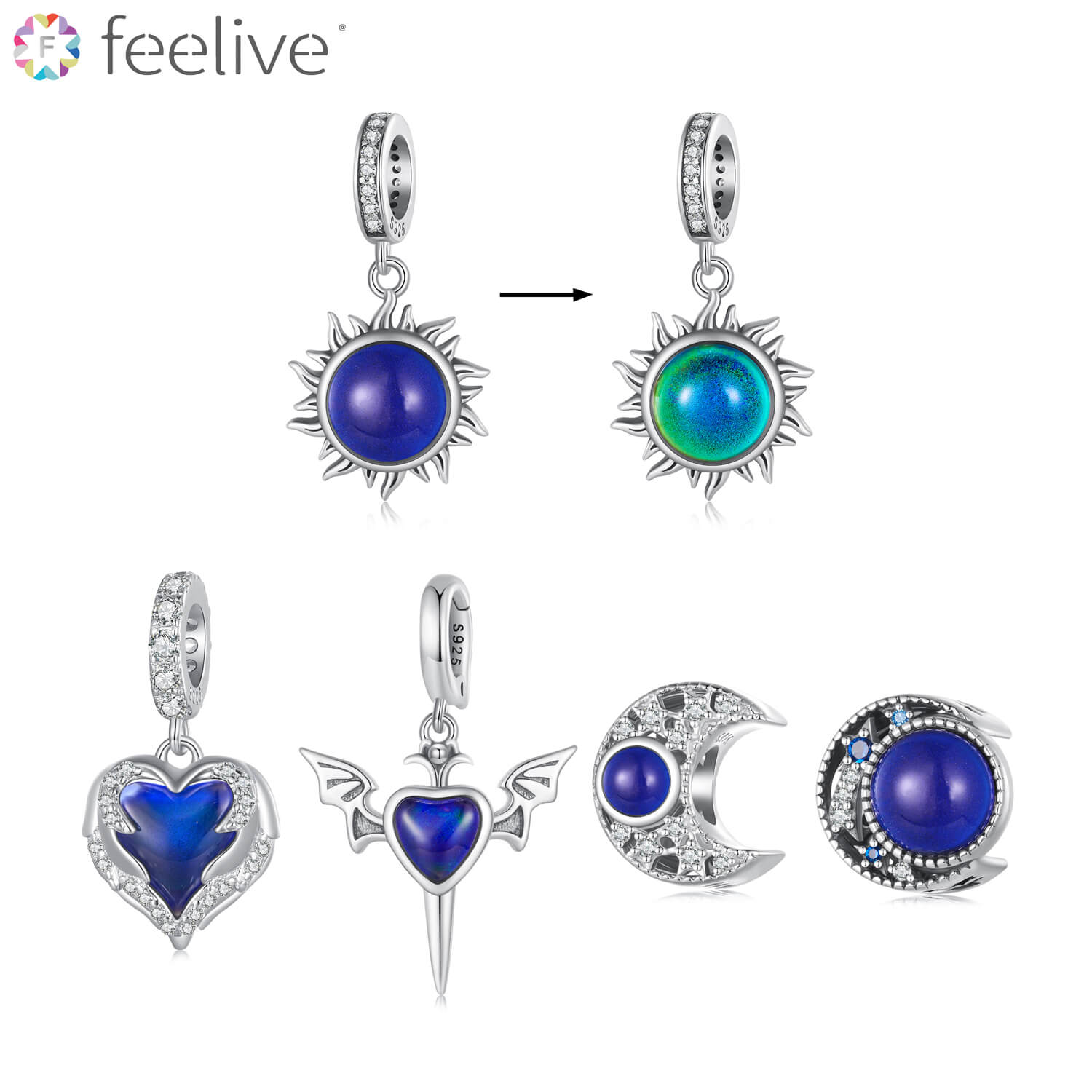 Body Temperature Sensitive Color Changing Mood Stone Charm in Sterling Silver - Feelive