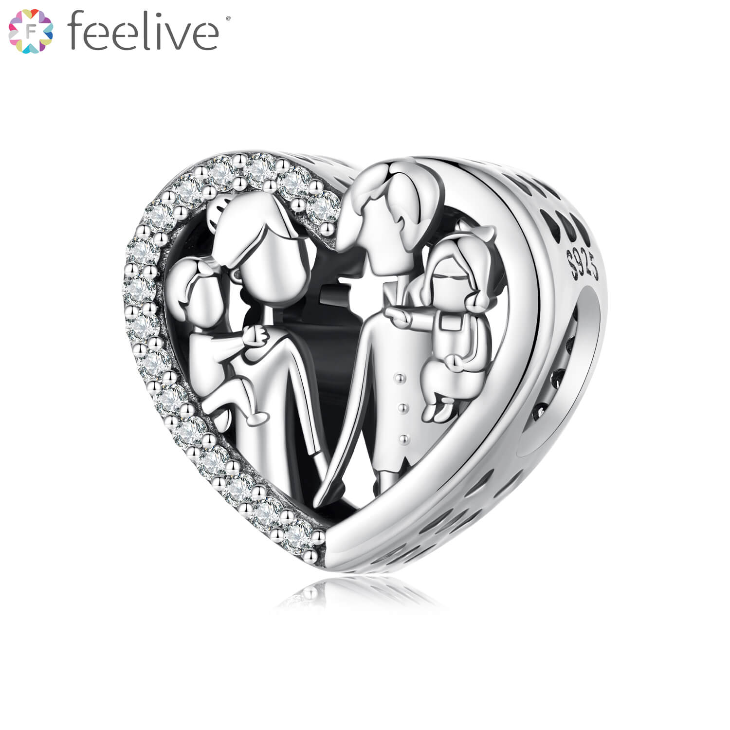 Warm Family Zirconia Charm in Sterling Silver - Feelive