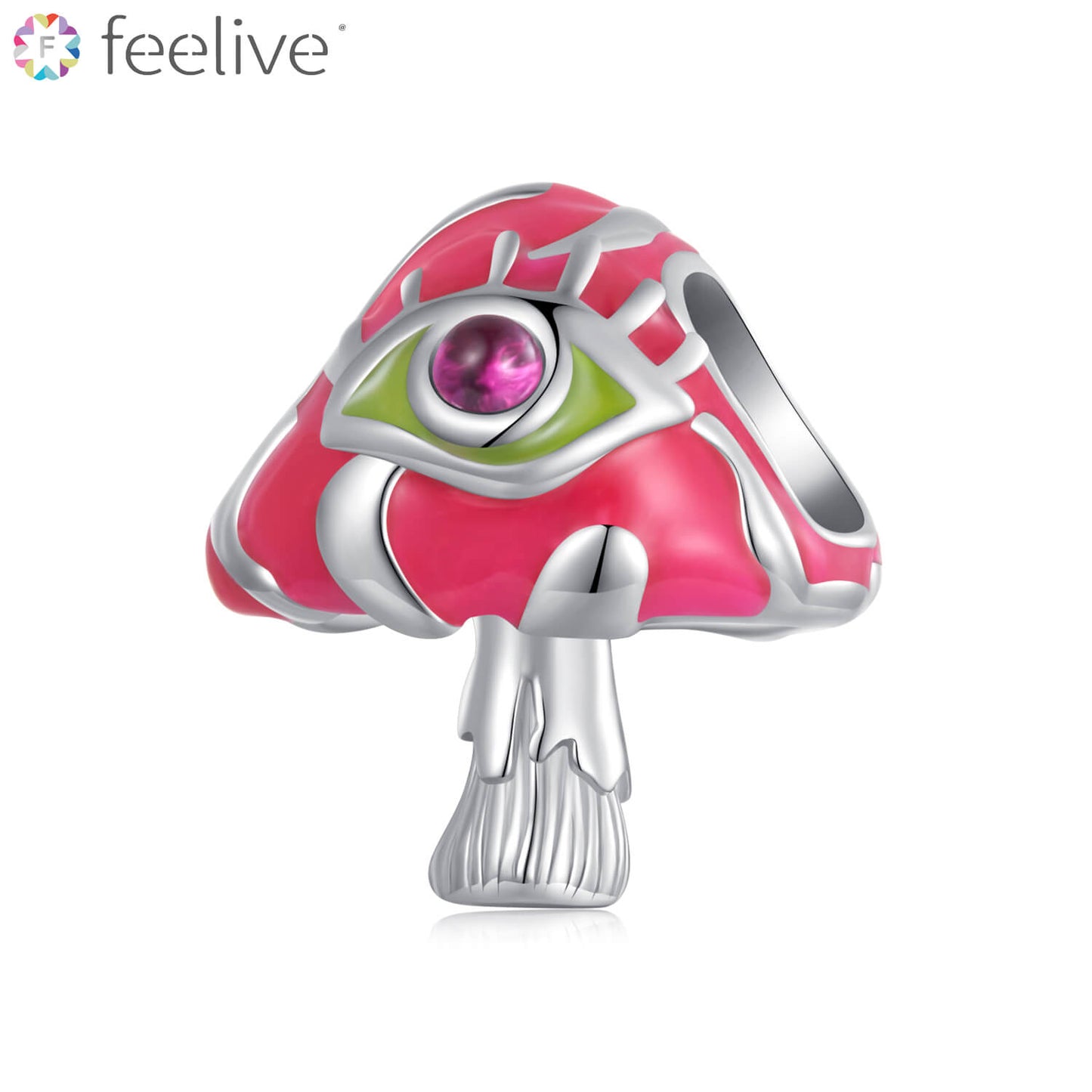 Glow-in-the-dark Hallucinogenic Mushroom Enamel Charm in Sterling Silver - Feelive