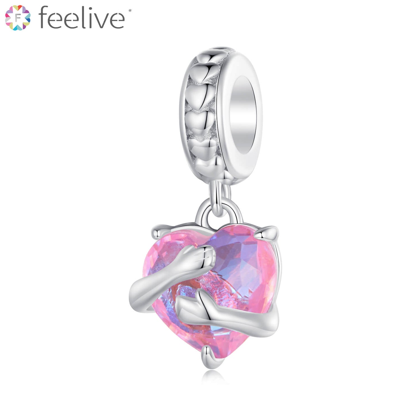 Hug Your Heart Gem Charm in Sterling Silver - Feelive