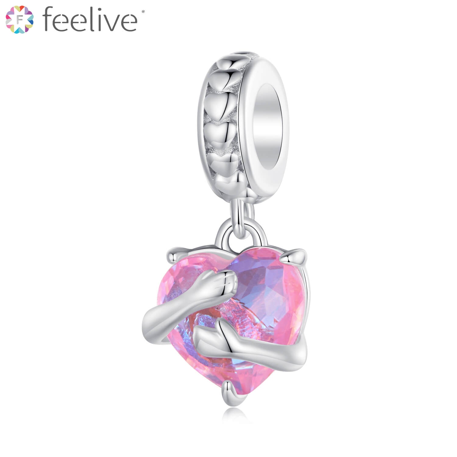 Hug Your Heart Gem Charm in Sterling Silver - Feelive