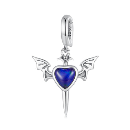 Body Temperature Sensitive Color Changing Mood Stone Charm in Sterling Silver wings