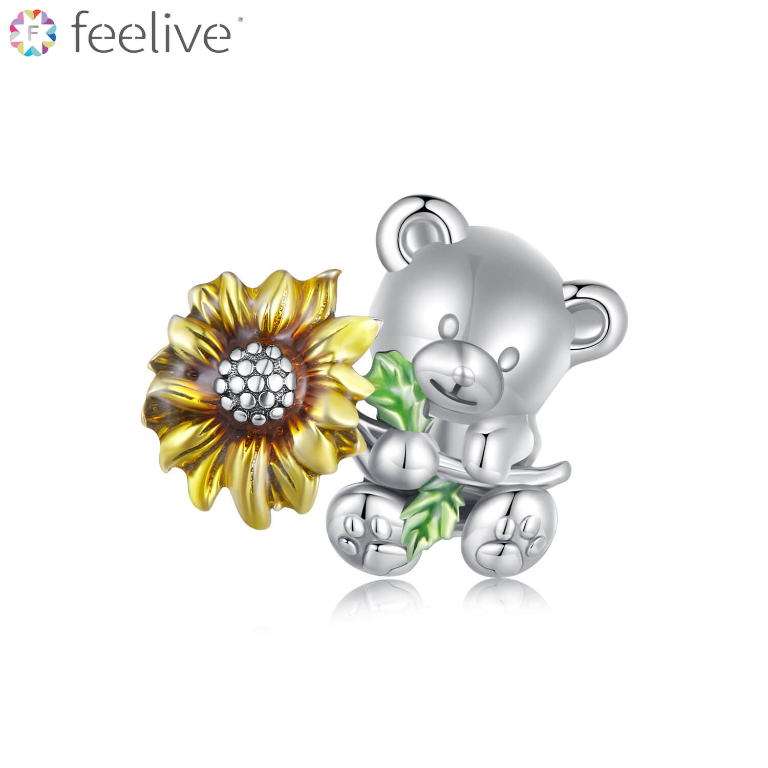 Sunflower Bear Enamel Charm in Sterling Silver - Feelive