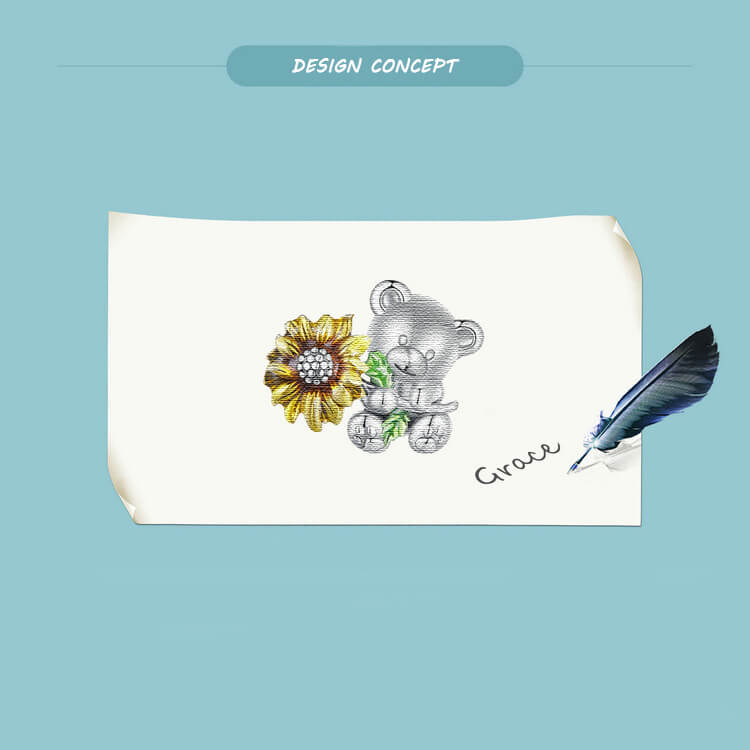 Sunflower Bear Enamel Charm in Sterling Silver manuscript