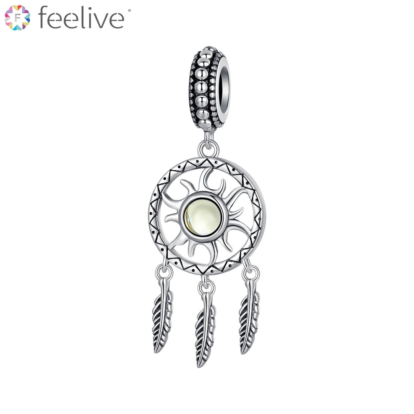 Sun Dreamcatcher Glass Charm in Sterling Silver - Feelive