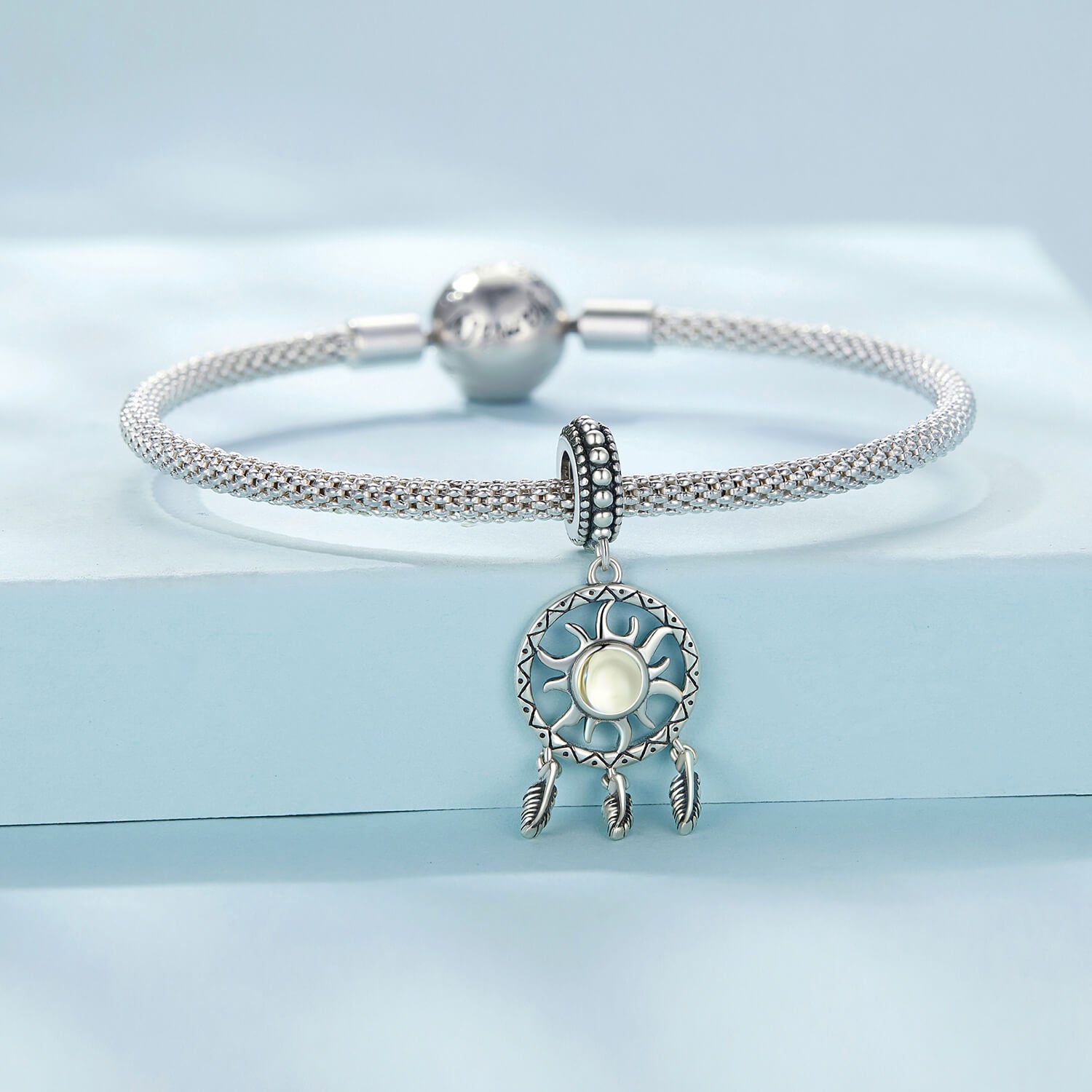 Sun Dreamcatcher Glass Charm in Sterling Silver bracelet accessory