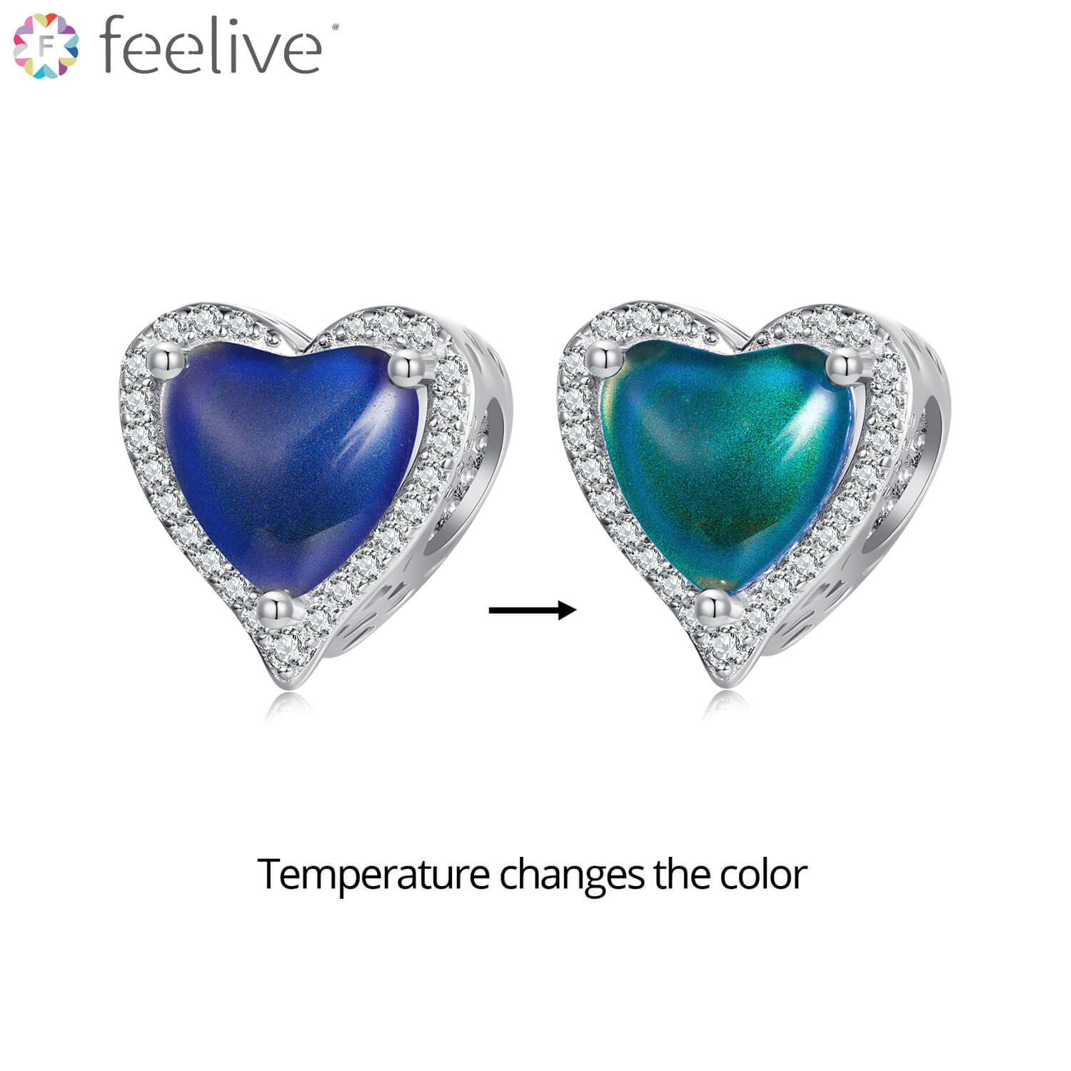 Body Temperature Color Changing Mood Stone Heart Charm in Sterling Silver - Feelive