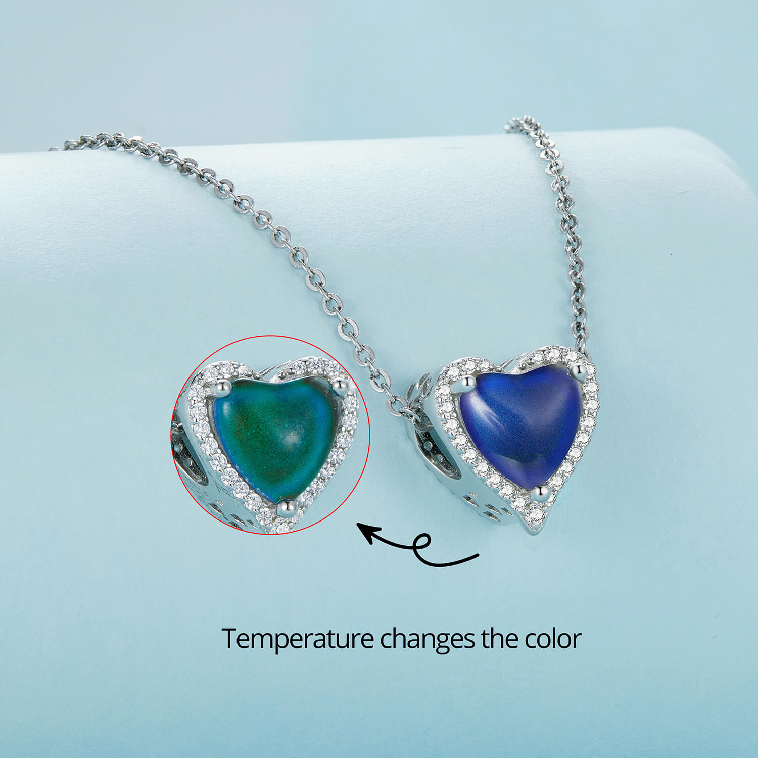 Body Temperature Color Changing Mood Stone Heart Charm in Sterling Silver 