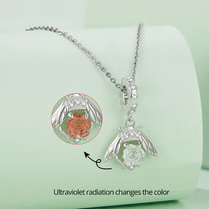 UV Color Changing Rose Bee Resin Zircon Charm in Sterling Silver