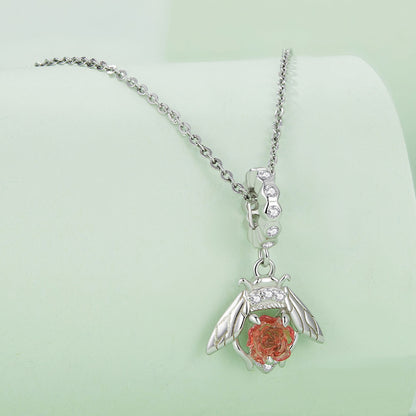 UV Color Changing Rose Bee Resin Zircon Charm in Sterling Silver necklace pendant