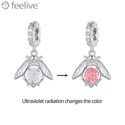 UV Color Changing Rose Bee Resin Zircon Charm in Sterling Silver - Feelive