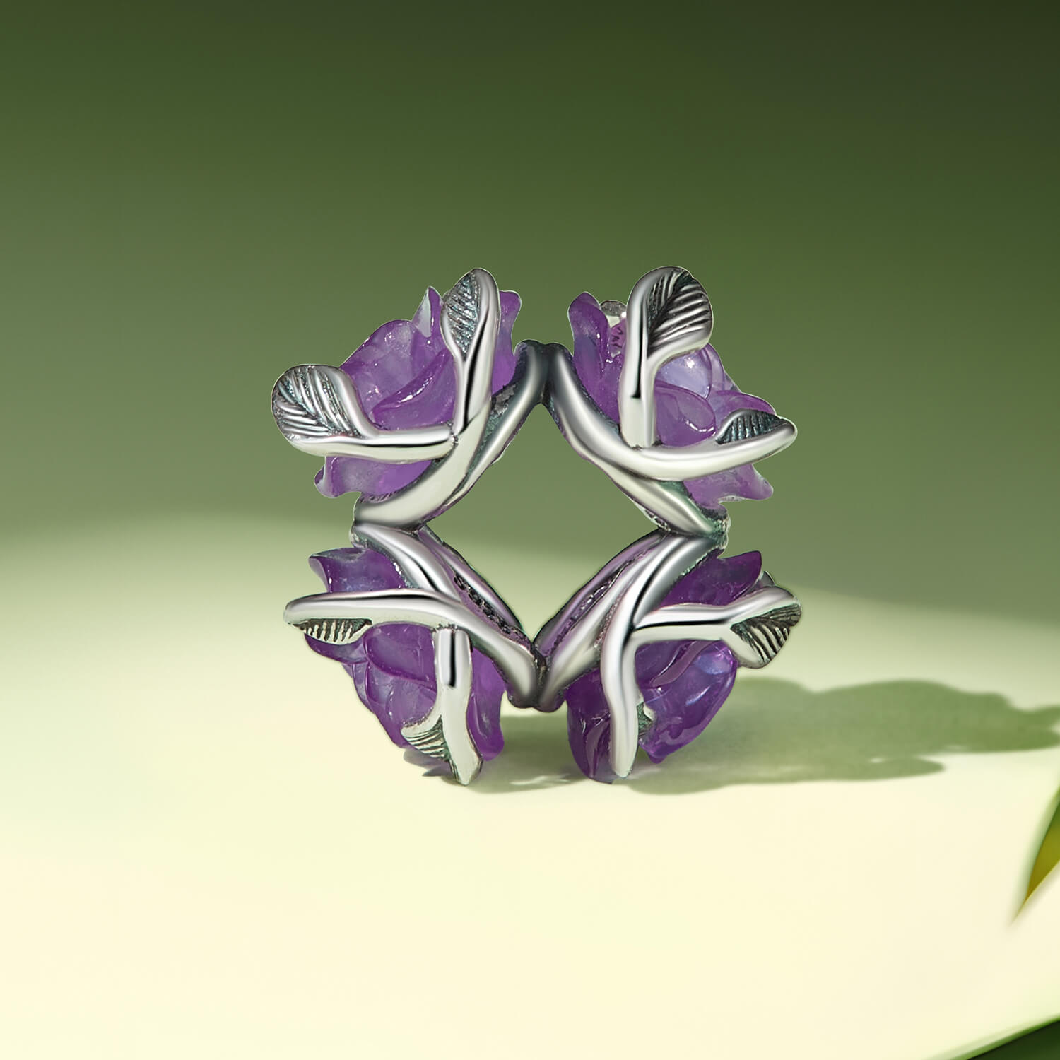 UV Color-changing Purple Rose Vine Resin Charm in Sterling Silver side