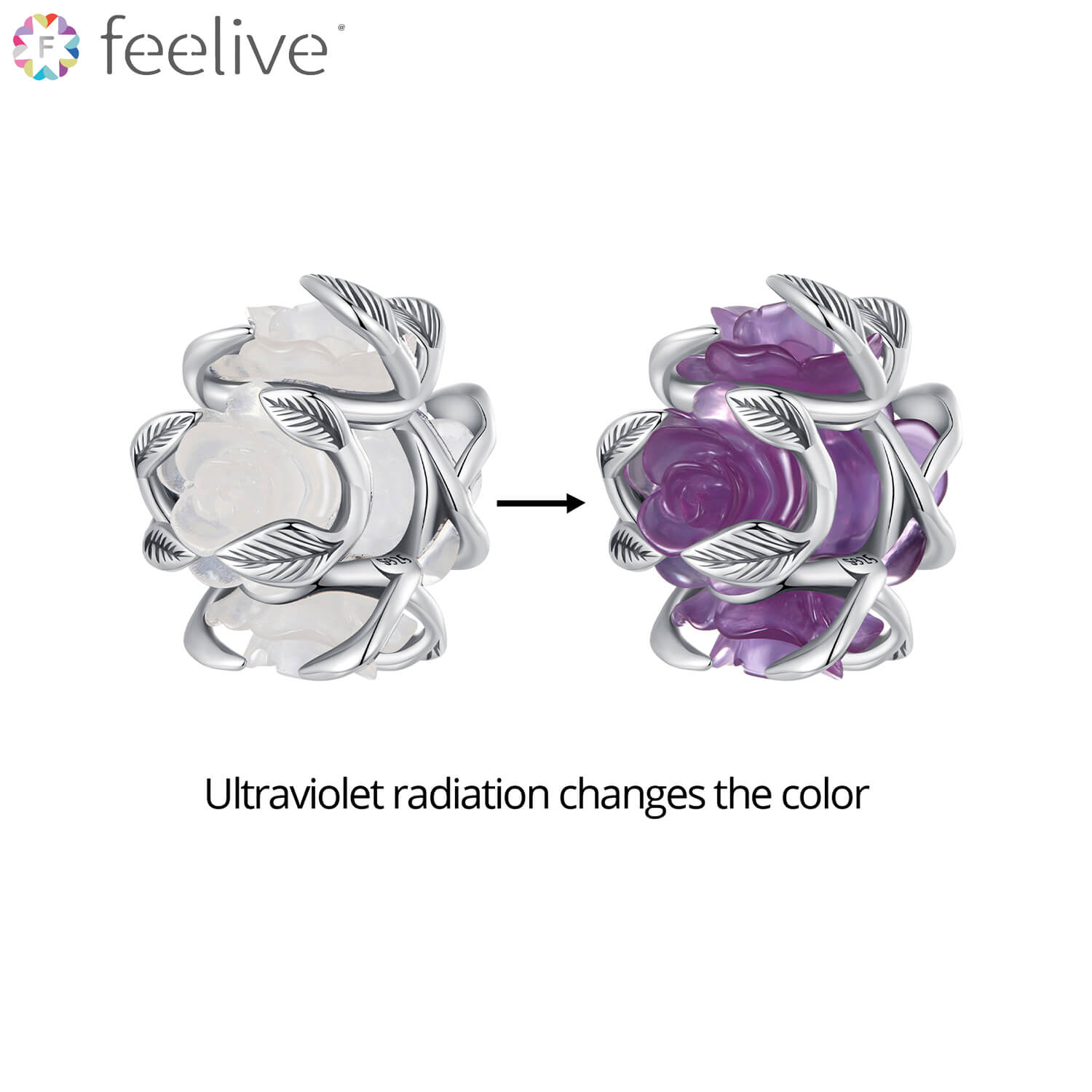 UV Color-changing Purple Rose Vine Resin Charm in Sterling Silver - Feelive