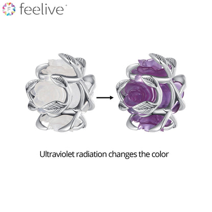 UV Color-changing Purple Rose Vine Resin Charm in Sterling Silver - Feelive