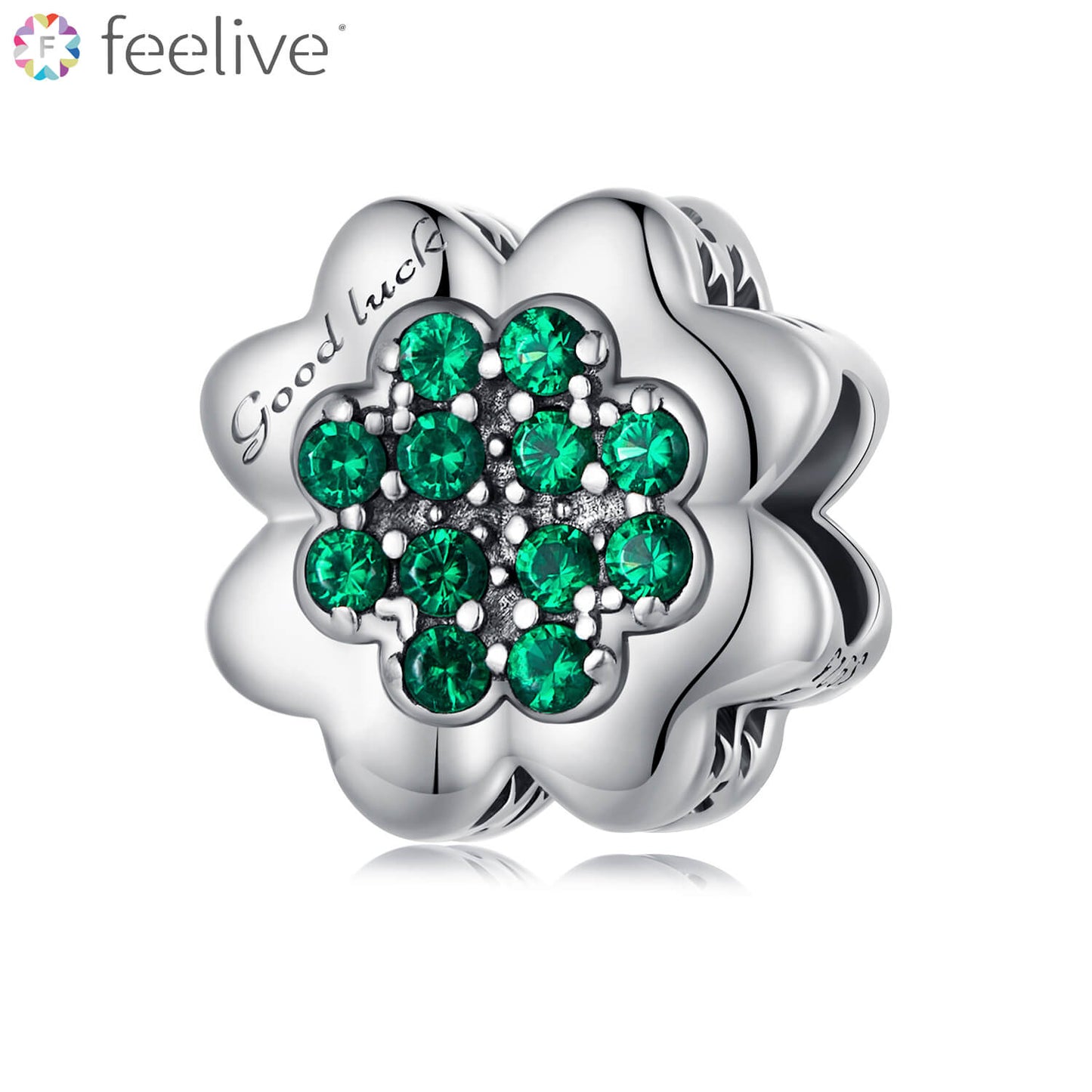 Shining Clover Zircon Charm in Sterling Silver - Feelive