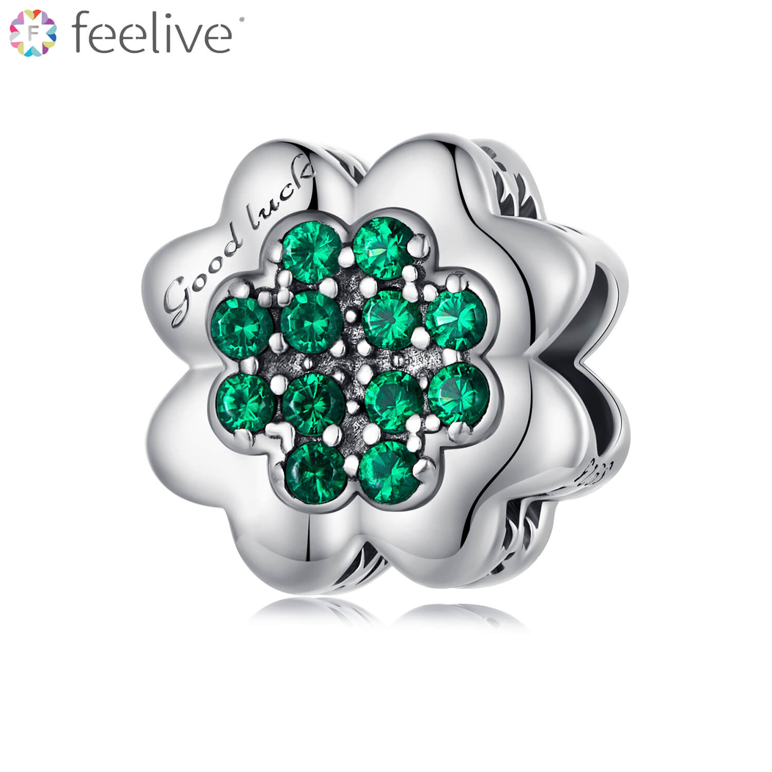 Shining Clover Zircon Charm in Sterling Silver - Feelive