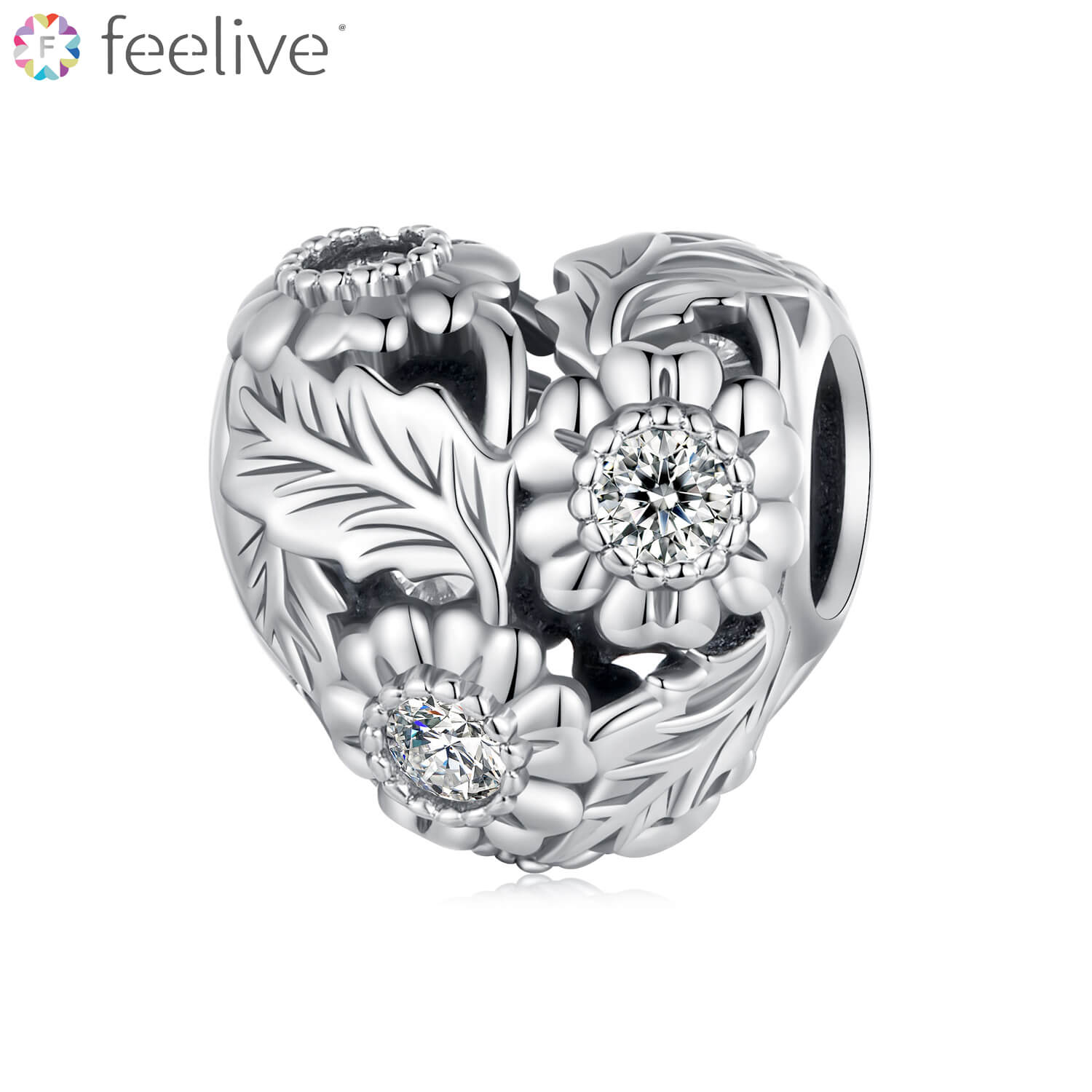 Vintage Flower Vines Zircon Charm in Sterling Silver - Feelive