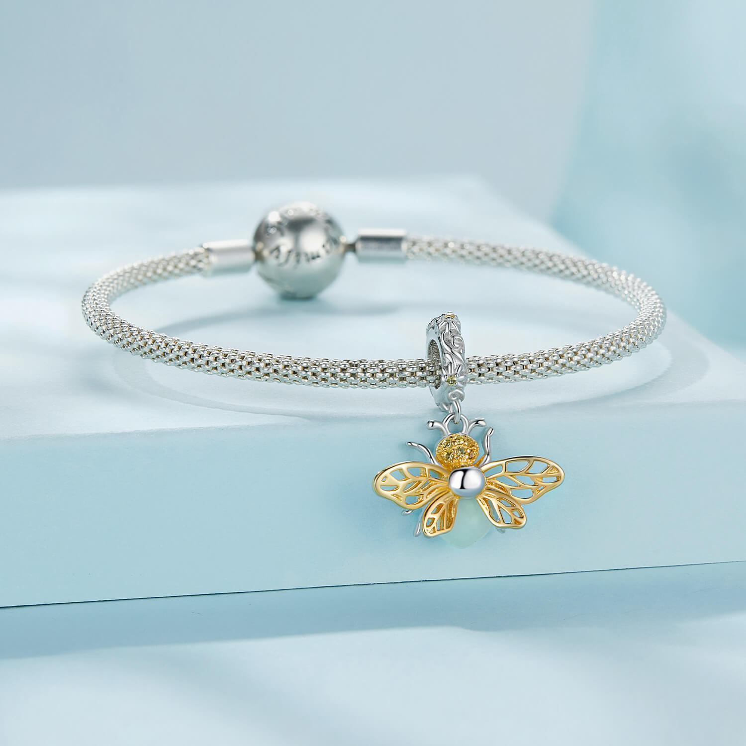 Glow-in-the-night Golden Bee Zircon Charm in Sterling Silver bracelet accessory