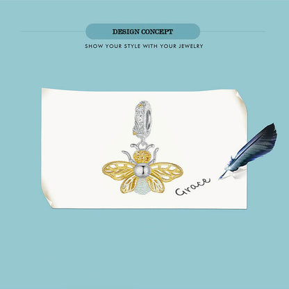 Glow-in-the-night Golden Bee Zircon Charm in Sterling Silver manuscript