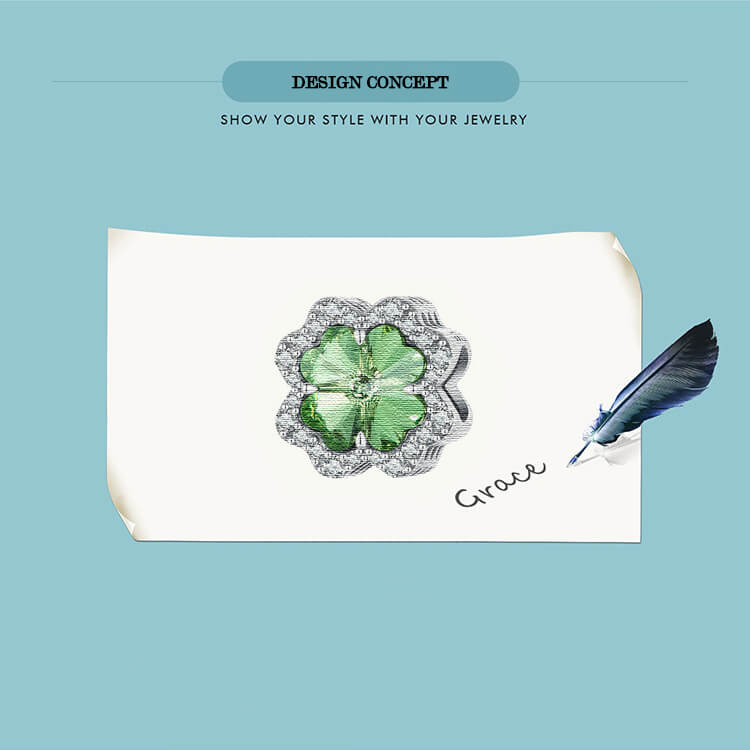 Green Lucky Clover Gems Charm in Sterling Silver manuscript