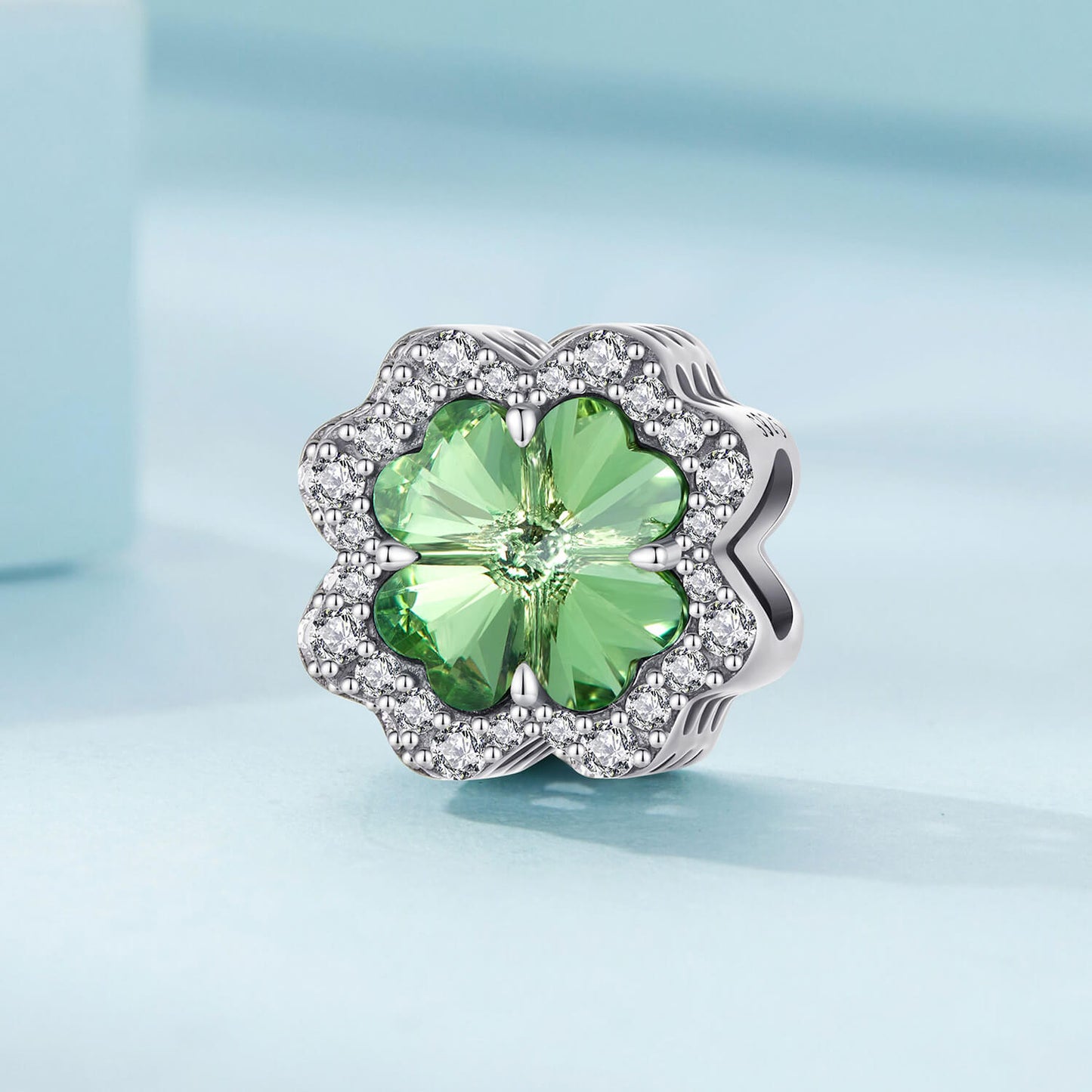 Green Lucky Clover Gems Charm in Sterling Silver front